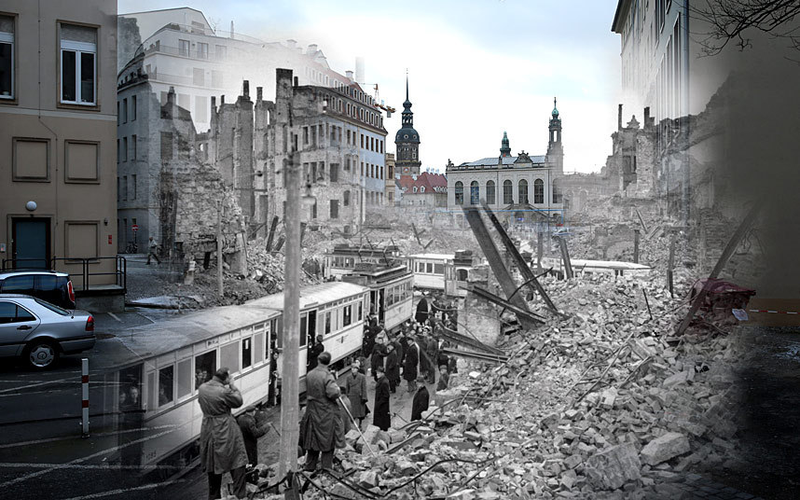 Illustration for article titled Sobering Photos Compare Dresden After The Firestorms To Now